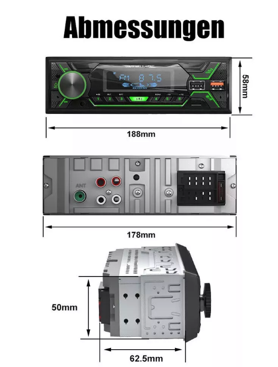 Autoradio Bluetooth Freisprechen USB Aux SD Universal Din1 Norm