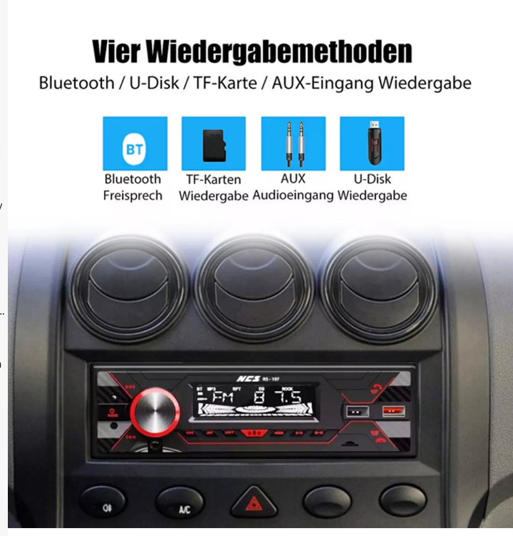 Autoradio Bluetooth Freisprechen USB Aux SD Universal Din1 Norm
