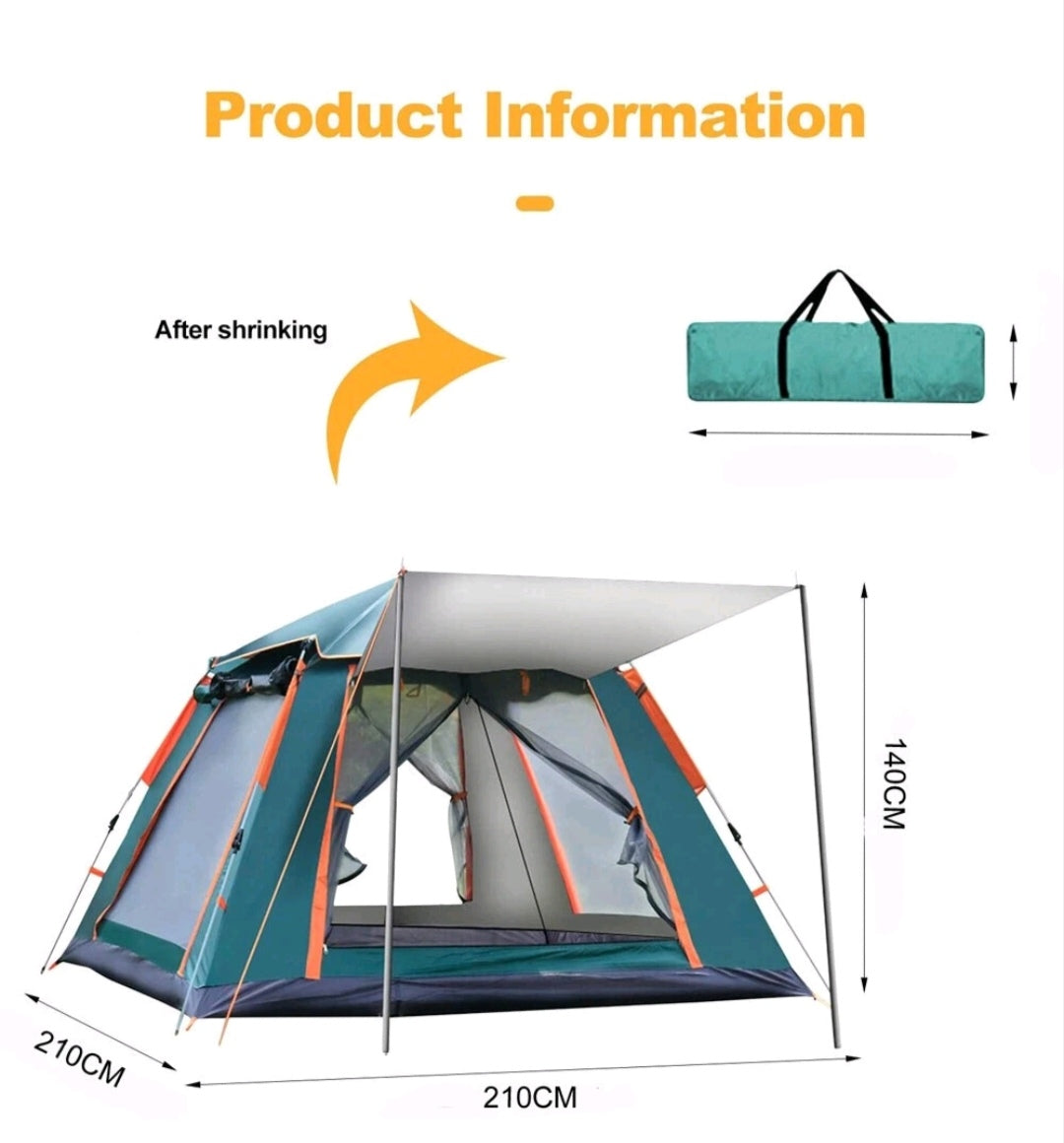 Campingzelt Pop Up Zelt Wurfzelt Wasserfest 3-4 Personen