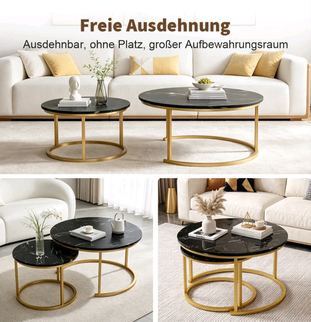 Couchtisch Wohnzimmer Tisch Marmor-Optik 2er Set