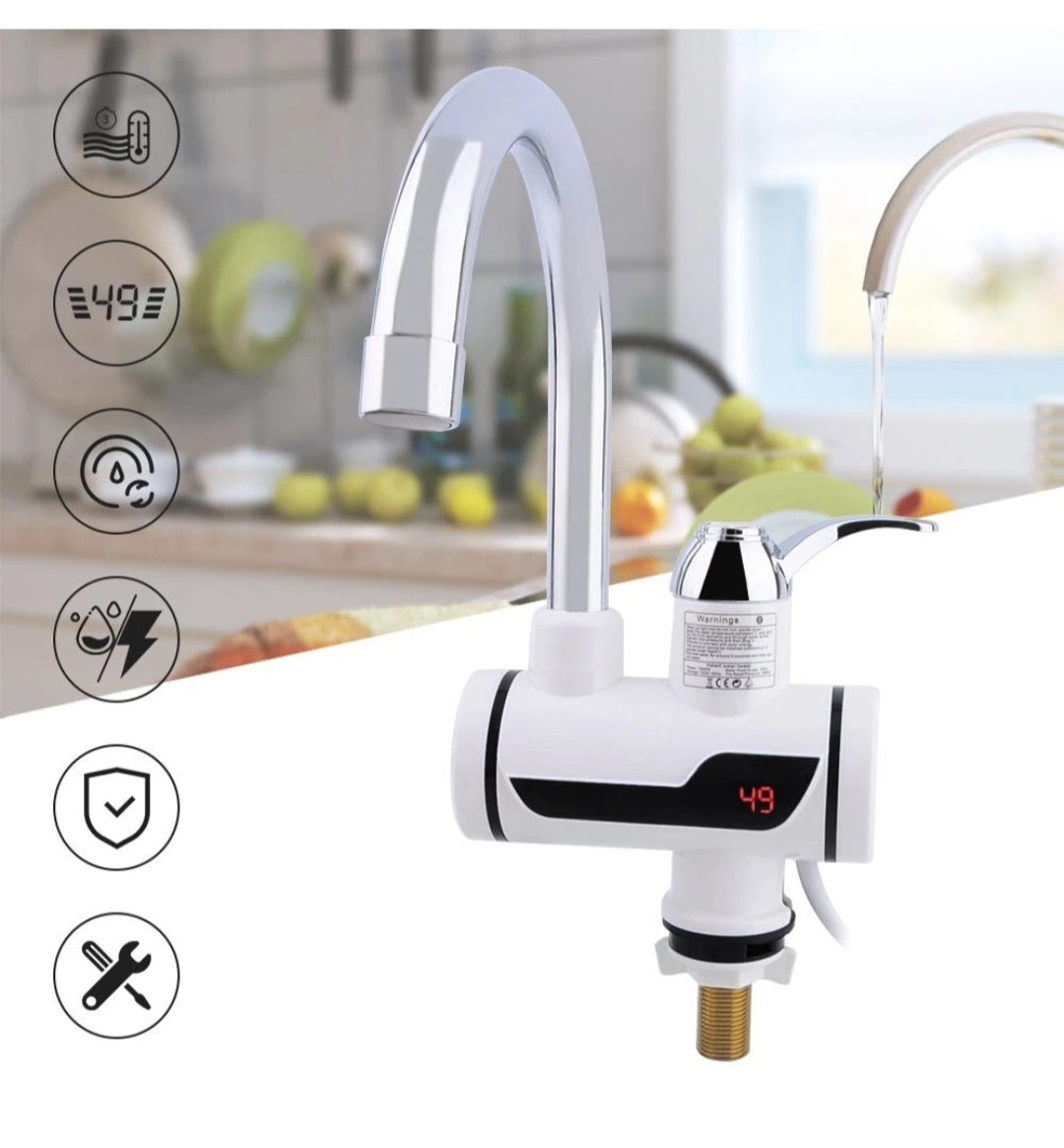 Elektrischer Wasserhahn Mischbatterie Armatur mit Durchlauferhitzer