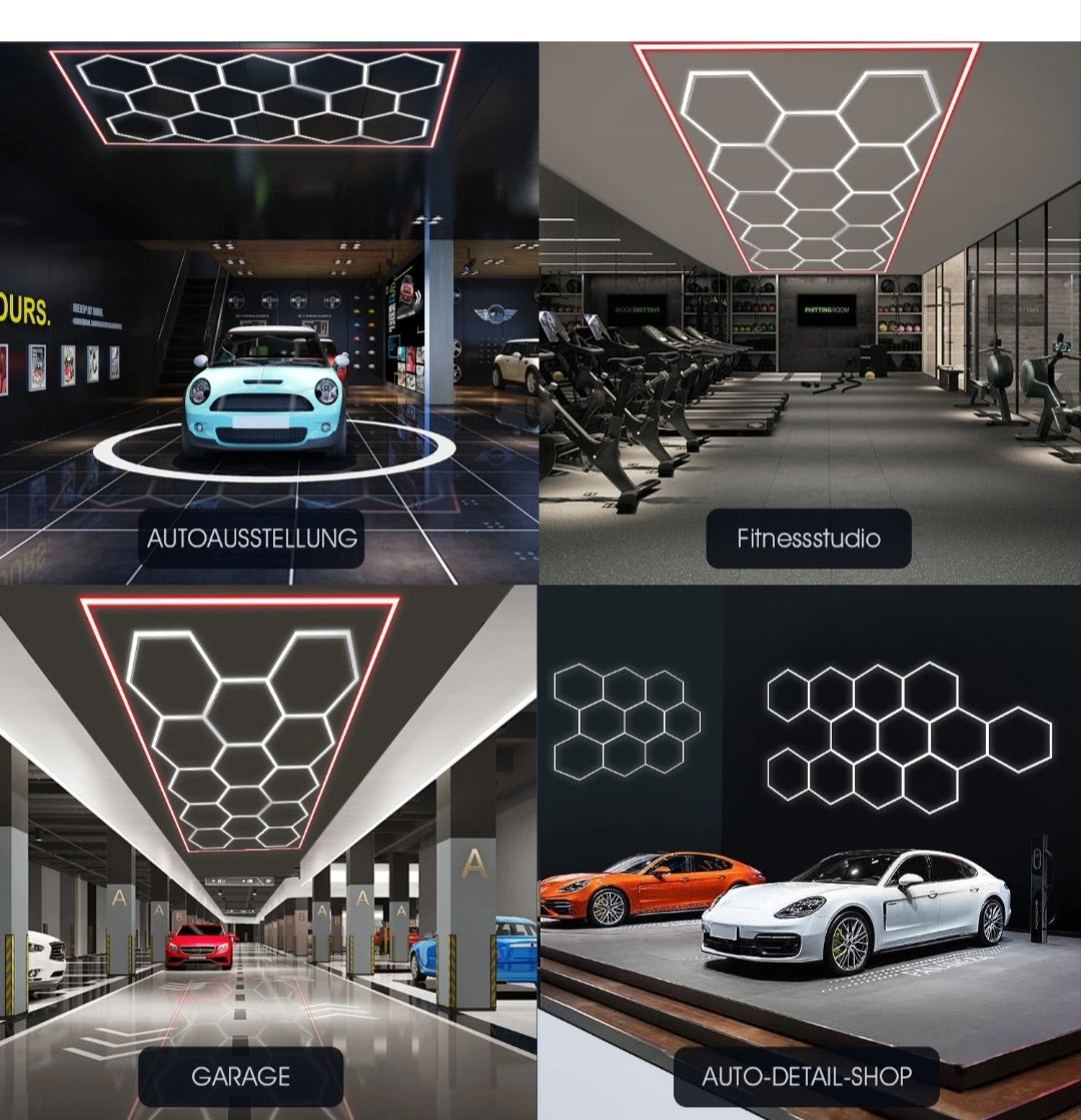 Hexagon Garagenlicht Werkstattlampe Showroom Laden 14 er Roter Rahmen
