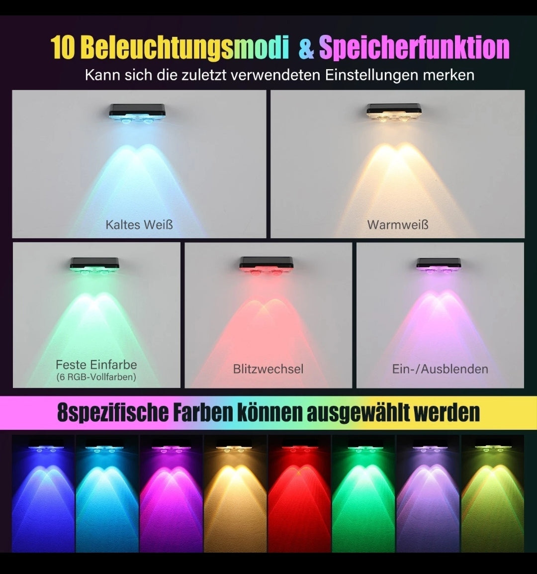 Solar Wandleuchten Wandlampen 4 Stück Rgb Zaunleuchten