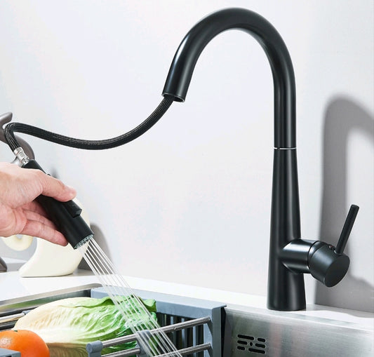 Küchenarmatur Wasserhahn Niederdruck Schwarz mit Brause