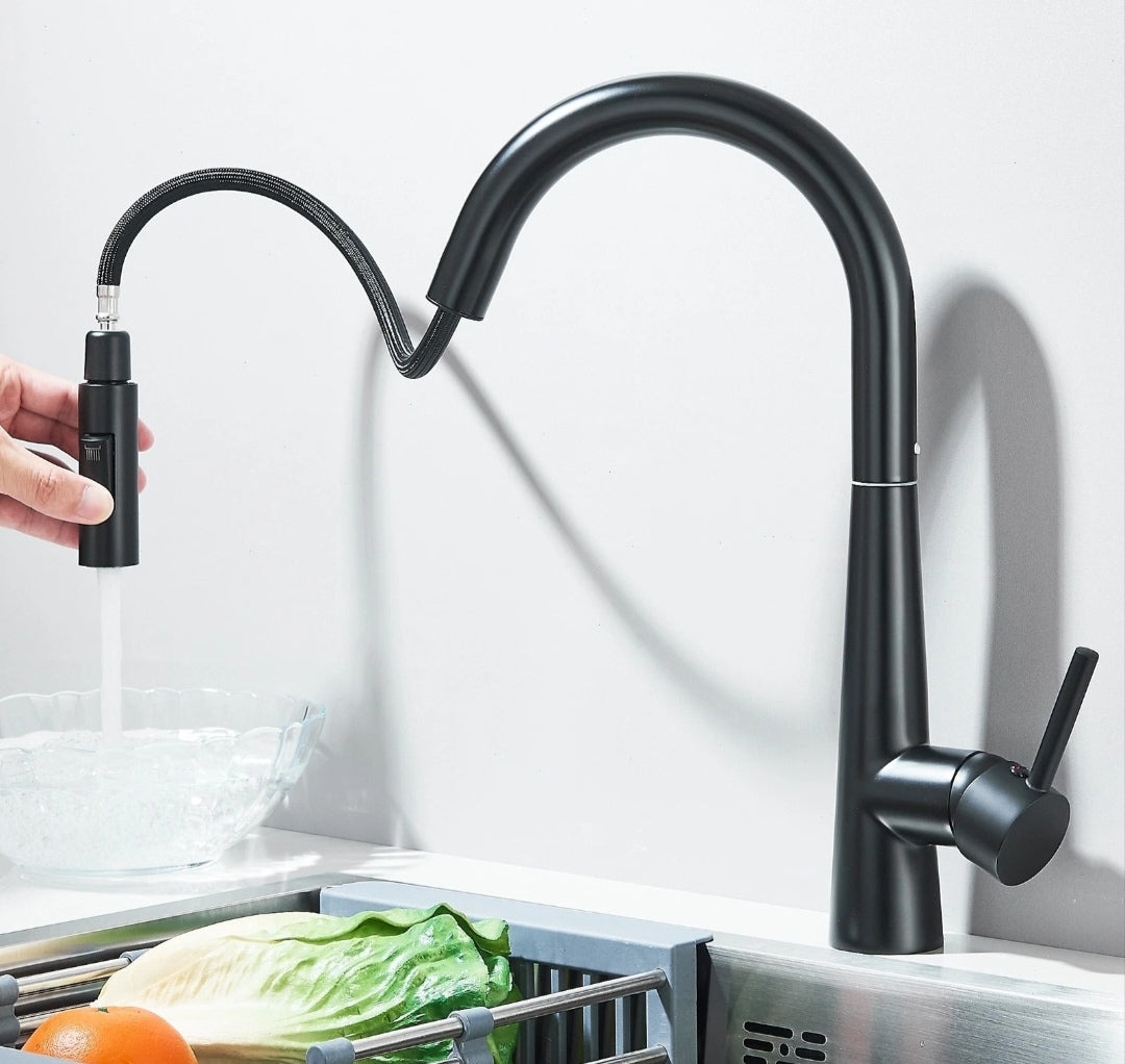 Küchenarmatur Wasserhahn Niederdruck Schwarz mit Brause