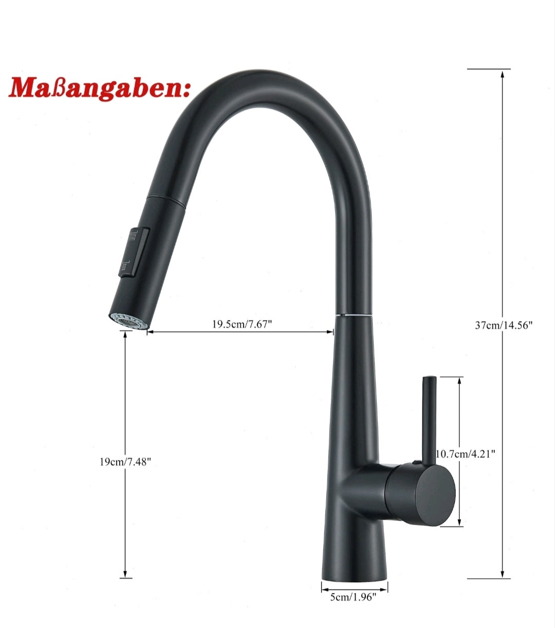 Küchenarmatur Wasserhahn Niederdruck Schwarz mit Brause