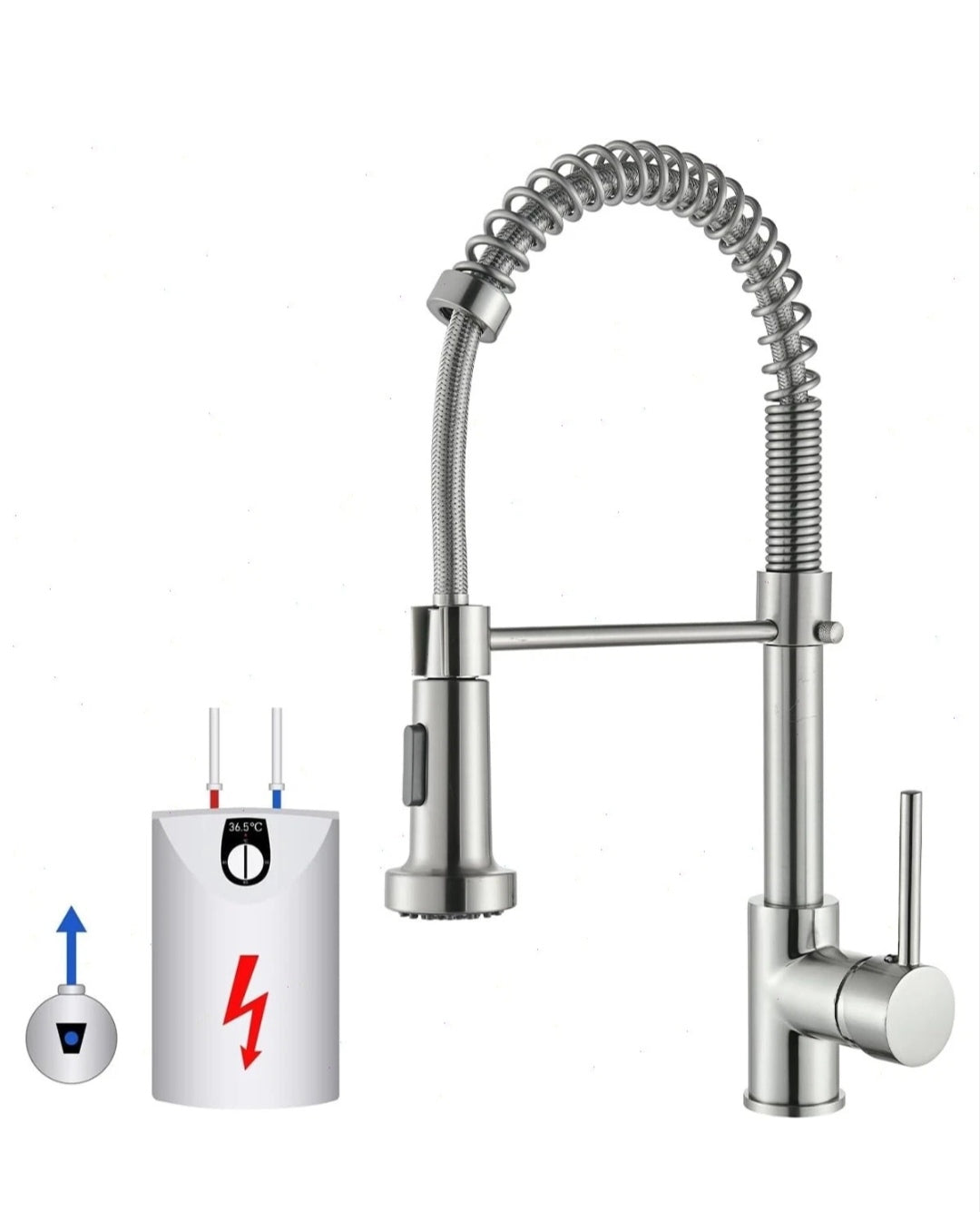 Küchenarmatur Wasserhahn Niederdruck Edelstahl Brause