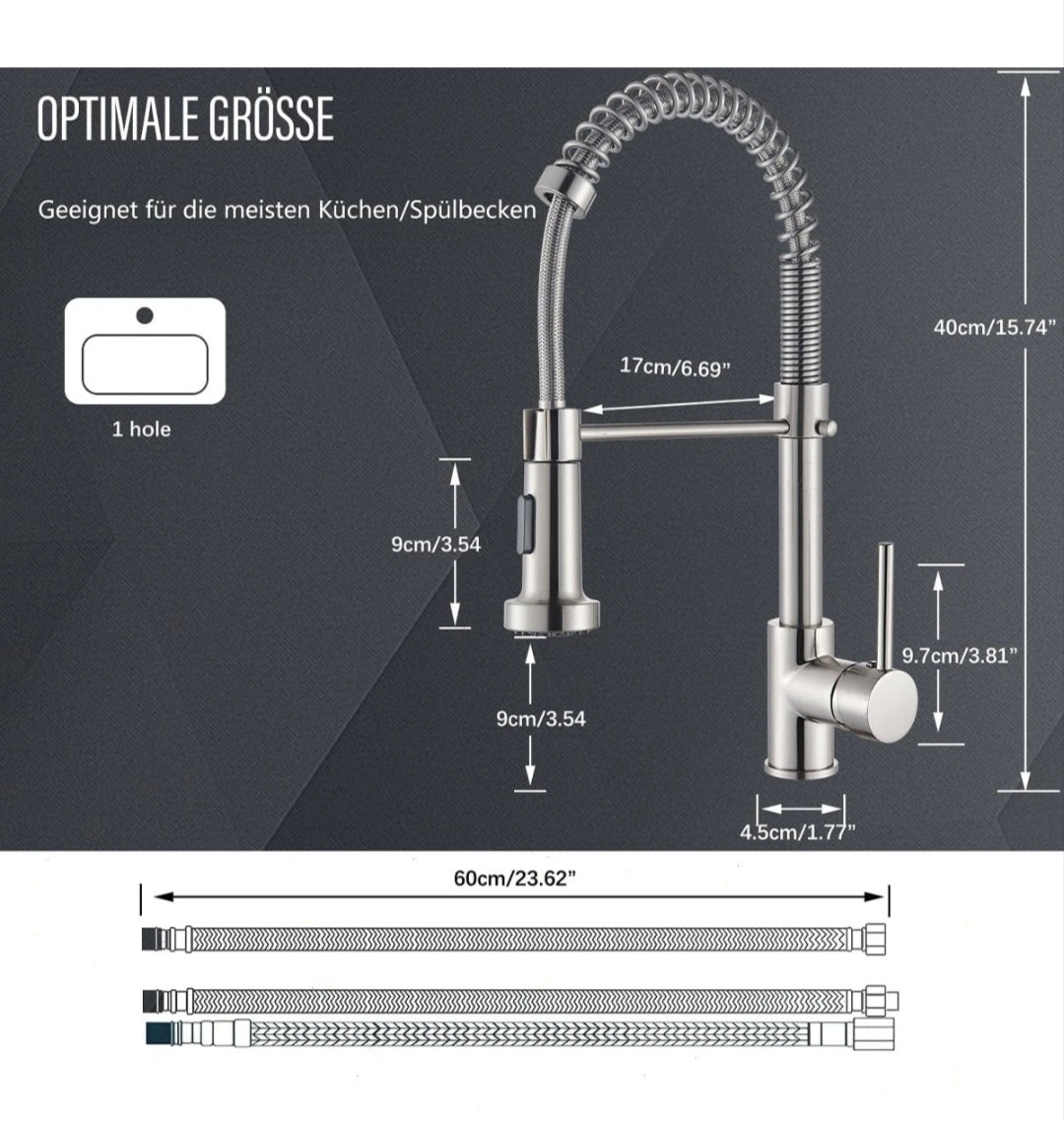 Küchenarmatur Wasserhahn Niederdruck Edelstahl Brause