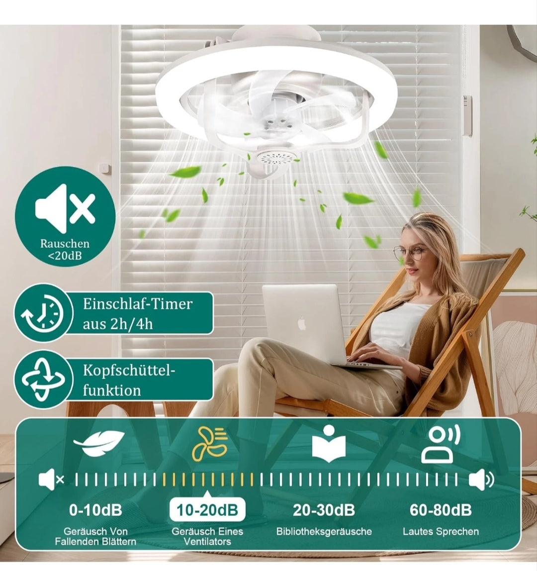 Deckenlampe Deckenleuchte Deckenventilator Dimmbar Rgb