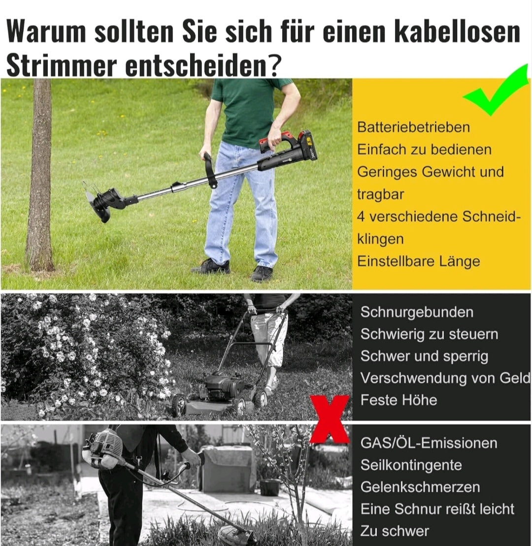 Akku Grasschneider Rasenmäher Rasentrimmer mit Zubehör
