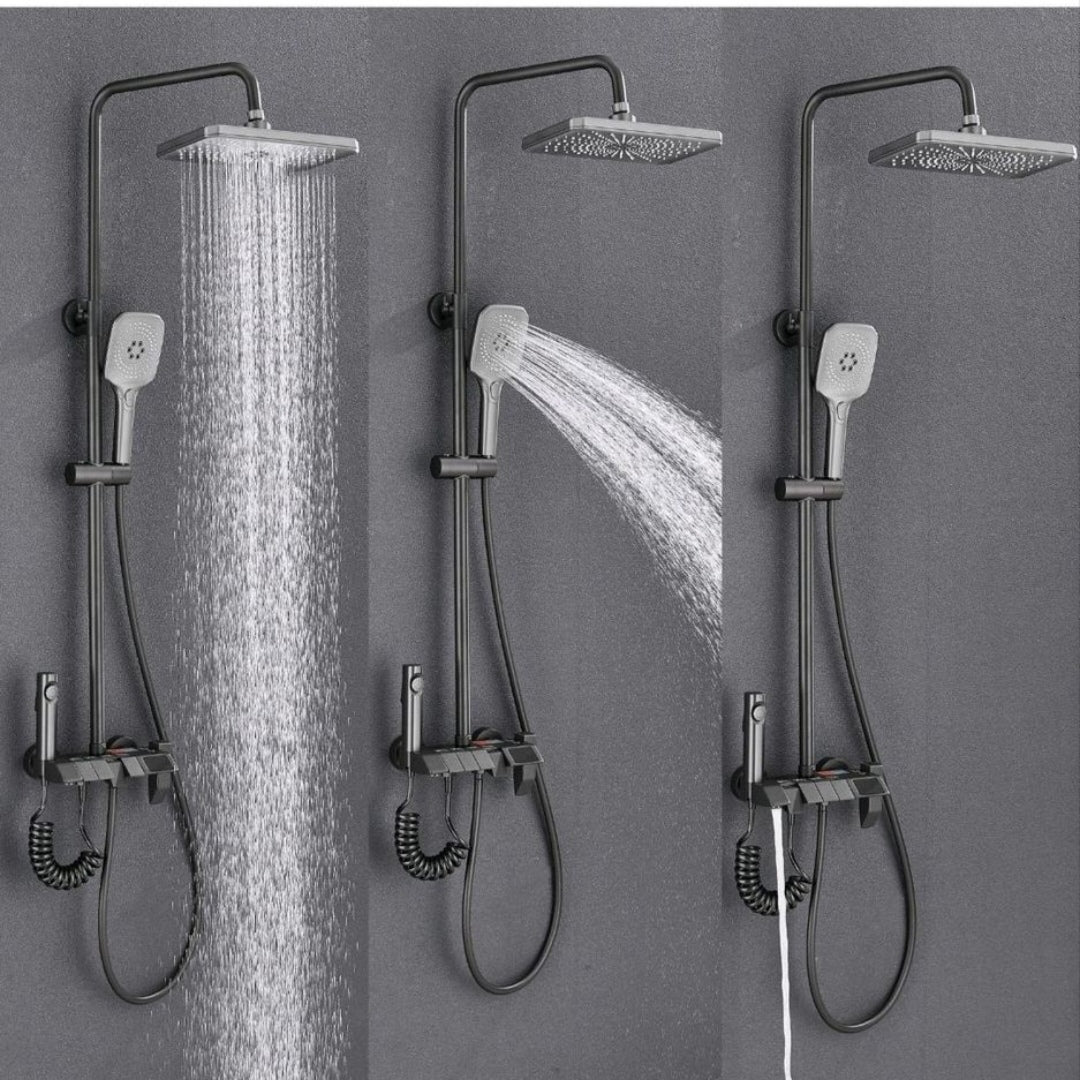 Regendusche Duschset Komplett Schwarz mit LCD Display
