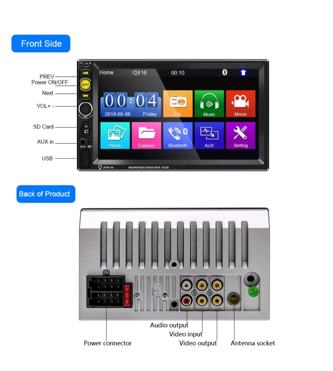 Autoradio Bluetooth Doppel Din2 Touchscreen Rückfahrtkamera