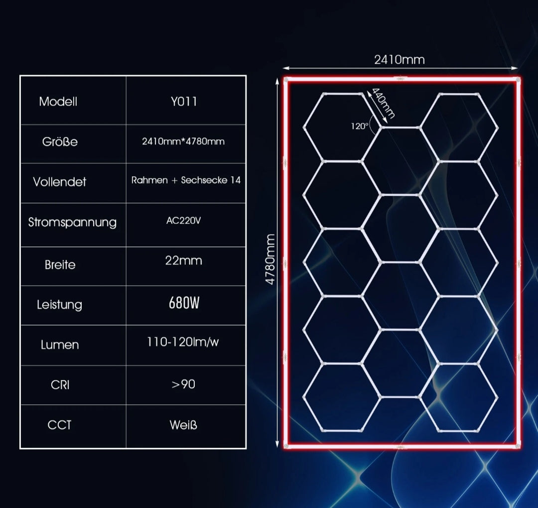 Hexagon Garagenlicht Werkstattlampe Showroom Laden 14 er Roter Rahmen