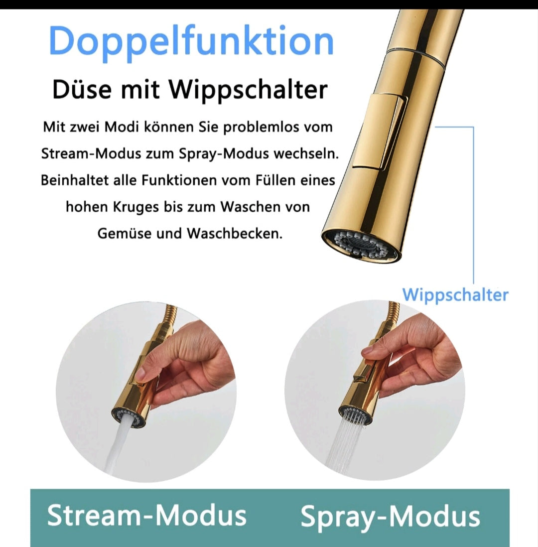 Küchenarmartur Mischbatterie Wasserhahn Brause Modern Gold Design
