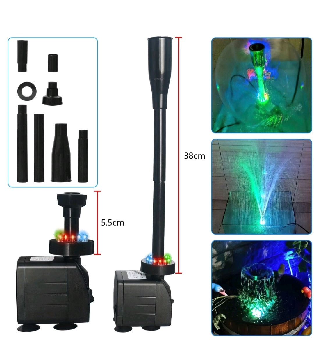 Teichpumpe Brunnenpumpe mit LED Springbrunnenpumpe