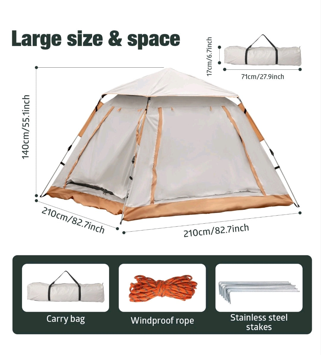 Campingzelt Pop Up Zelt Wurfzelt Wasserfest 3-4 Personen