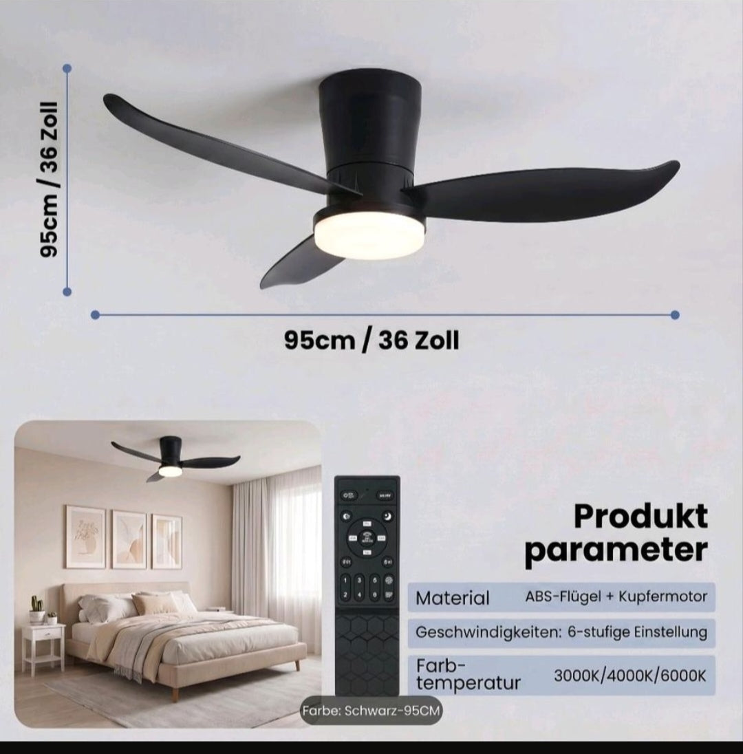 Deckenlampe Deckenventilator Ventilator 95cm App Fernbedienung
