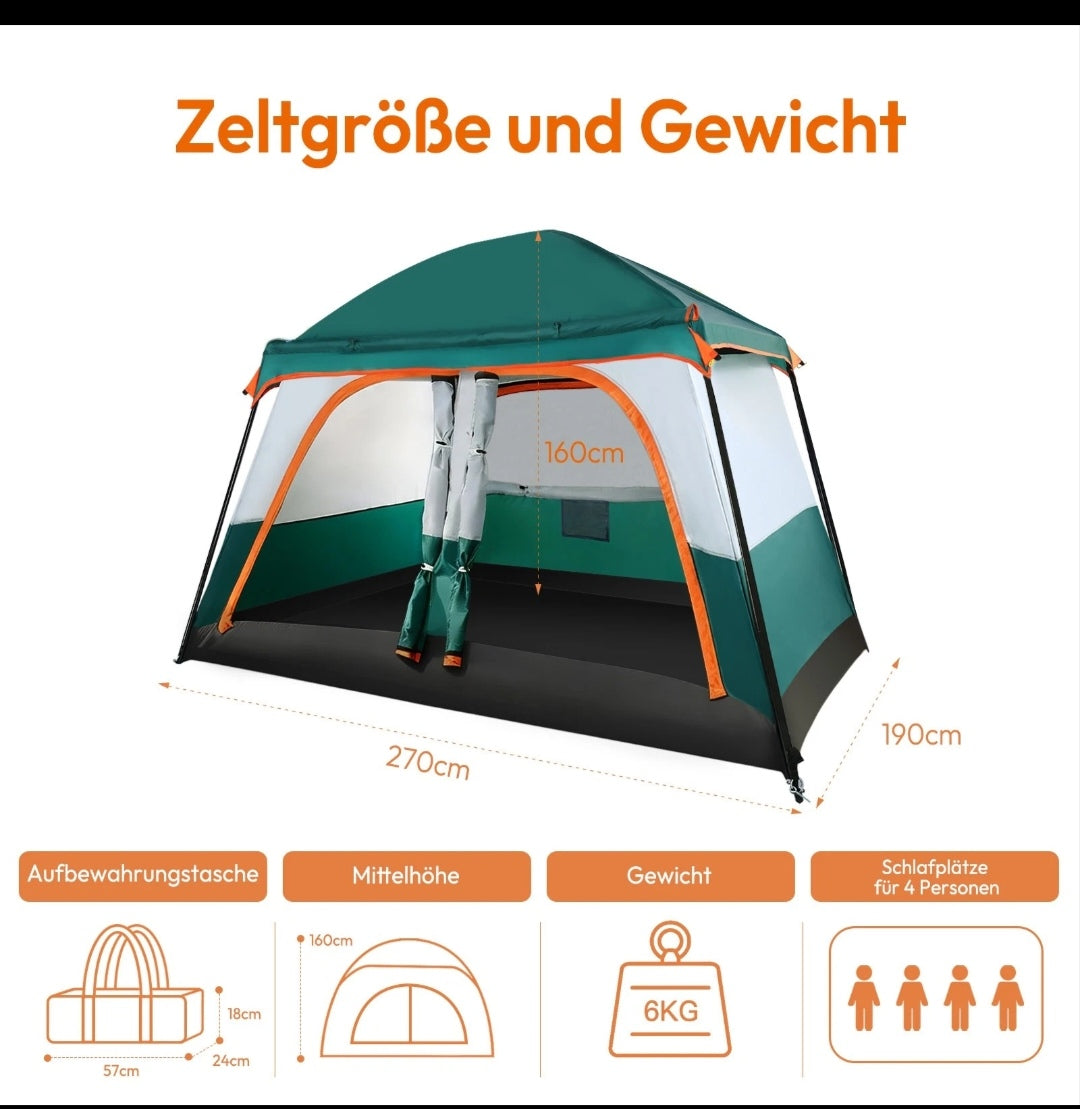 Campingzelt Pop Up Zelt Wurfzelt Wasserfest 4 Personen