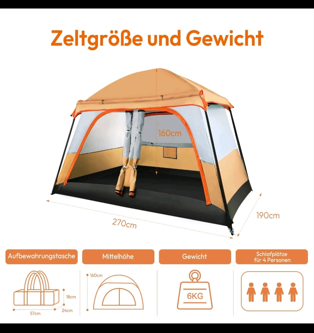 Campingzelt Pop Up Zelt Wurfzelt Familienzelt 4 Personen