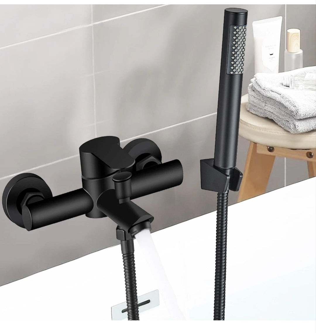 Badewannenarmartur Wannenarmartur mit Brause Schwarz