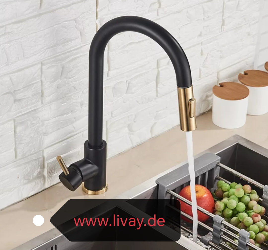 Wasserhahn Küchenarmartur Mischbatterie Schwarz Gold