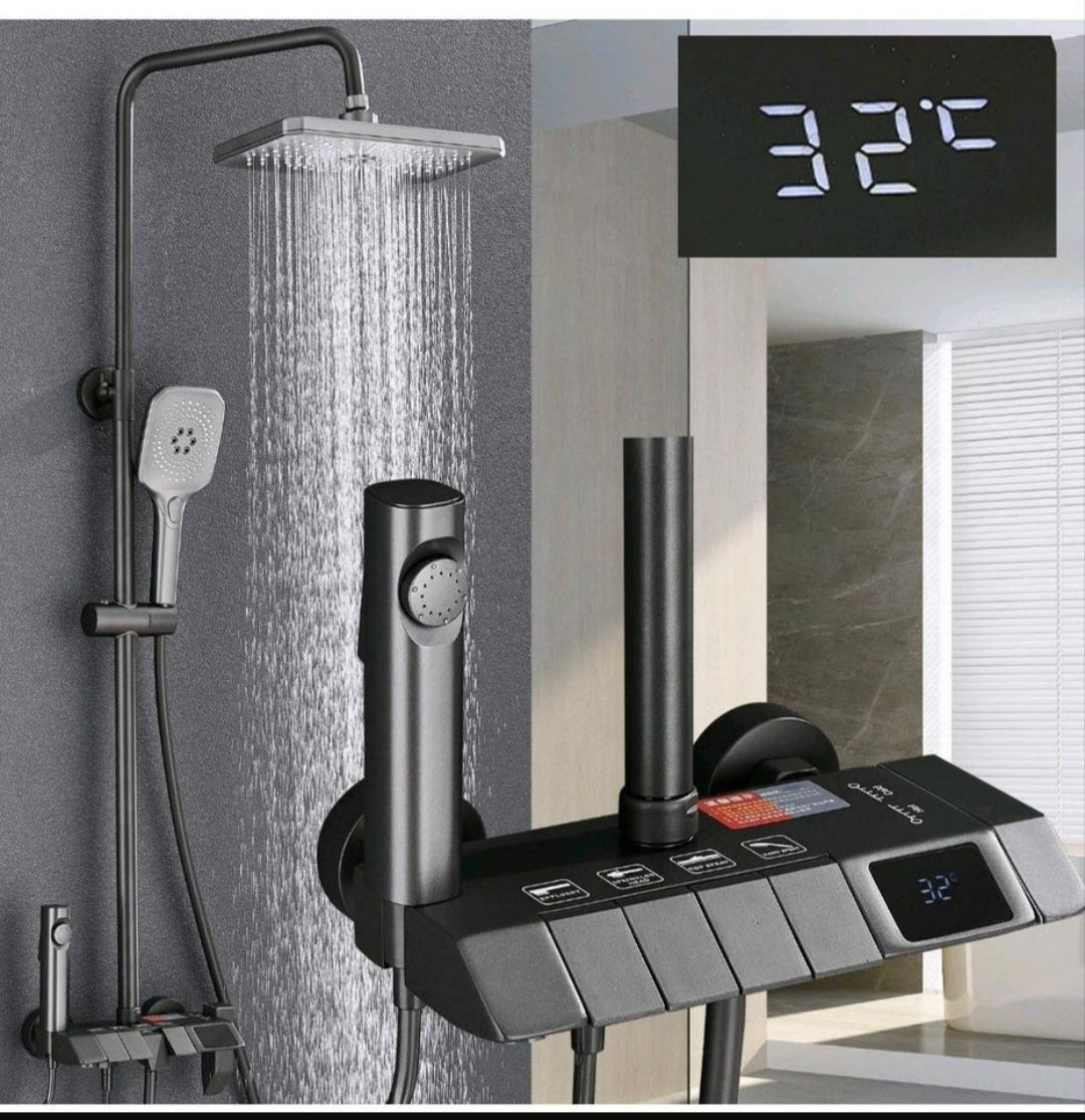 Regendusche Duschset Komplett Schwarz mit LCD Display