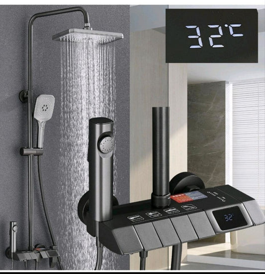 Regendusche Duschset Komplett Schwarz mit LCD Display