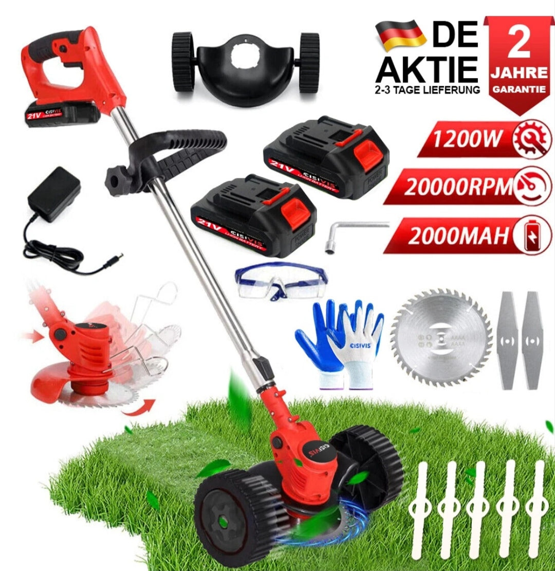Elektrischer Rasentrimmer Akku Grasschneider mit 2 Akkus