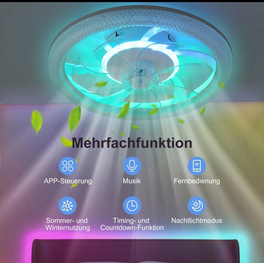 LED Deckenventilator Deckenleuchte Deckenlampe Rgb Bluetooth Lautsprecher Smart