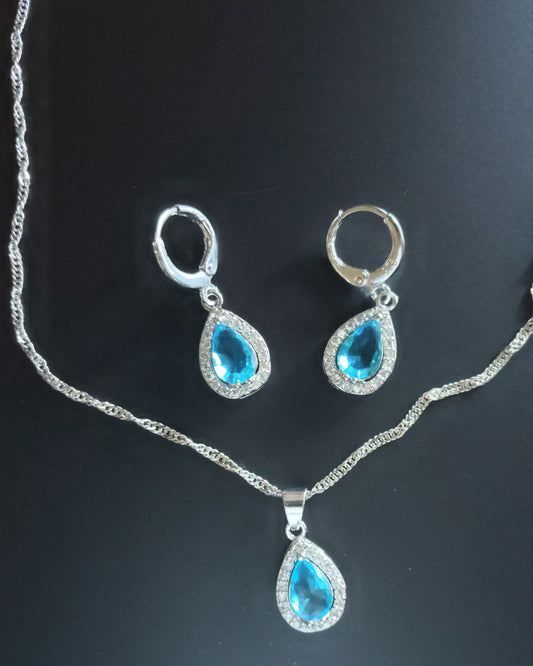 Schmuckset Ohrringe Kette Anhänger 925 Silber Zirkonia-Steine