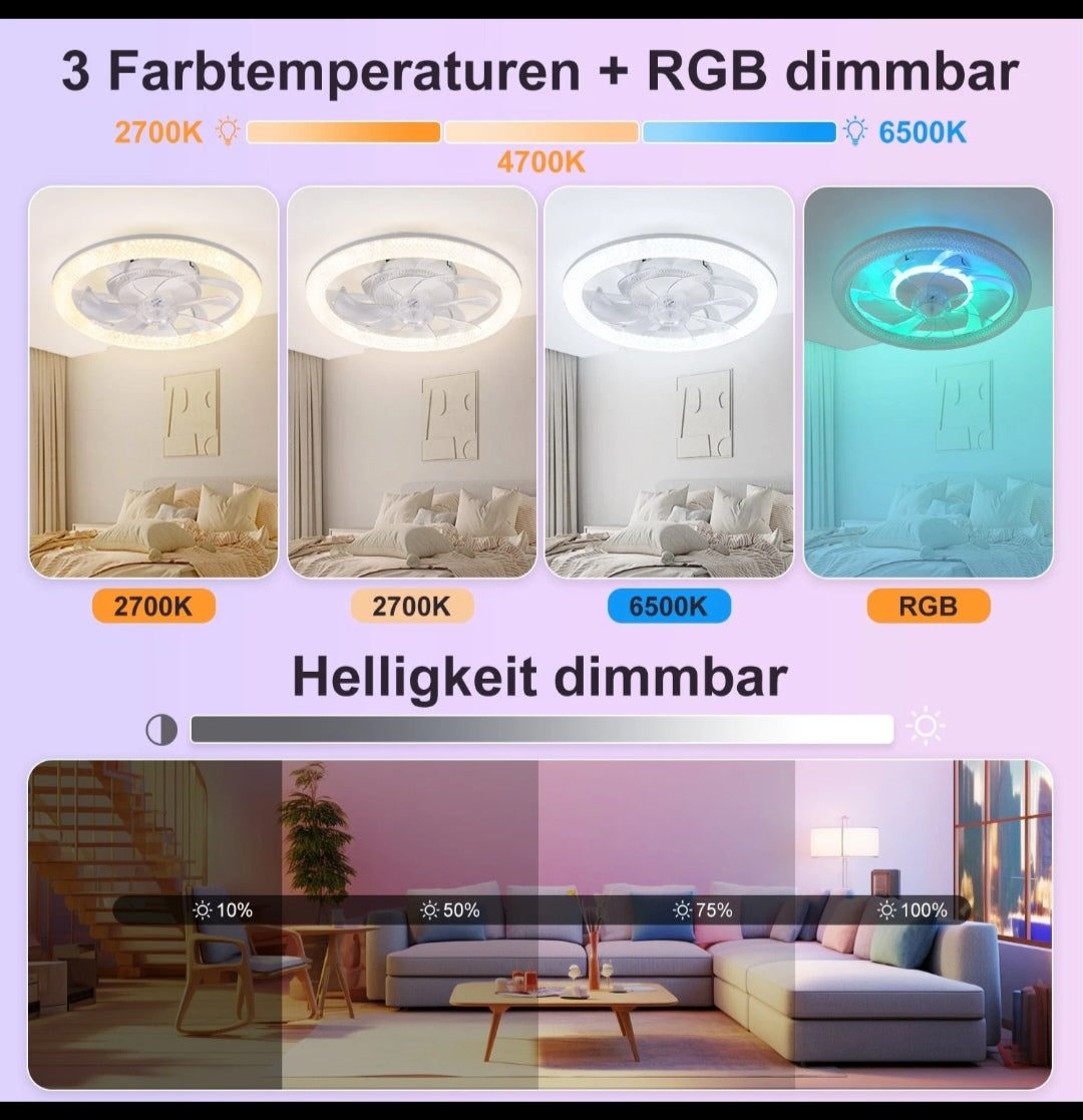 LED Deckenventilator Deckenleuchte Deckenlampe Rgb Bluetooth Lautsprecher Smart