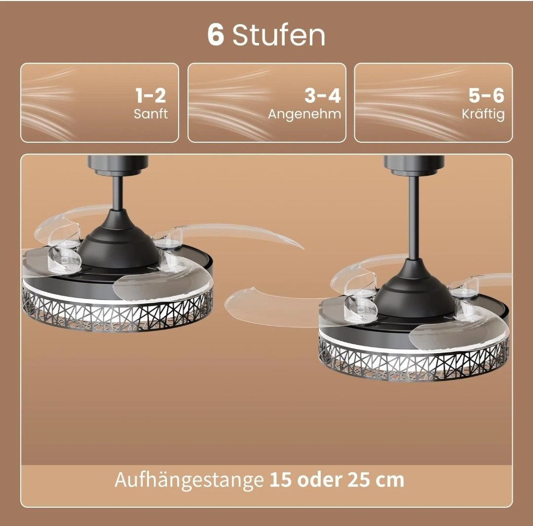 Deckenventilator Deckenleuchte Deckenlampe Ventilator Schwarz