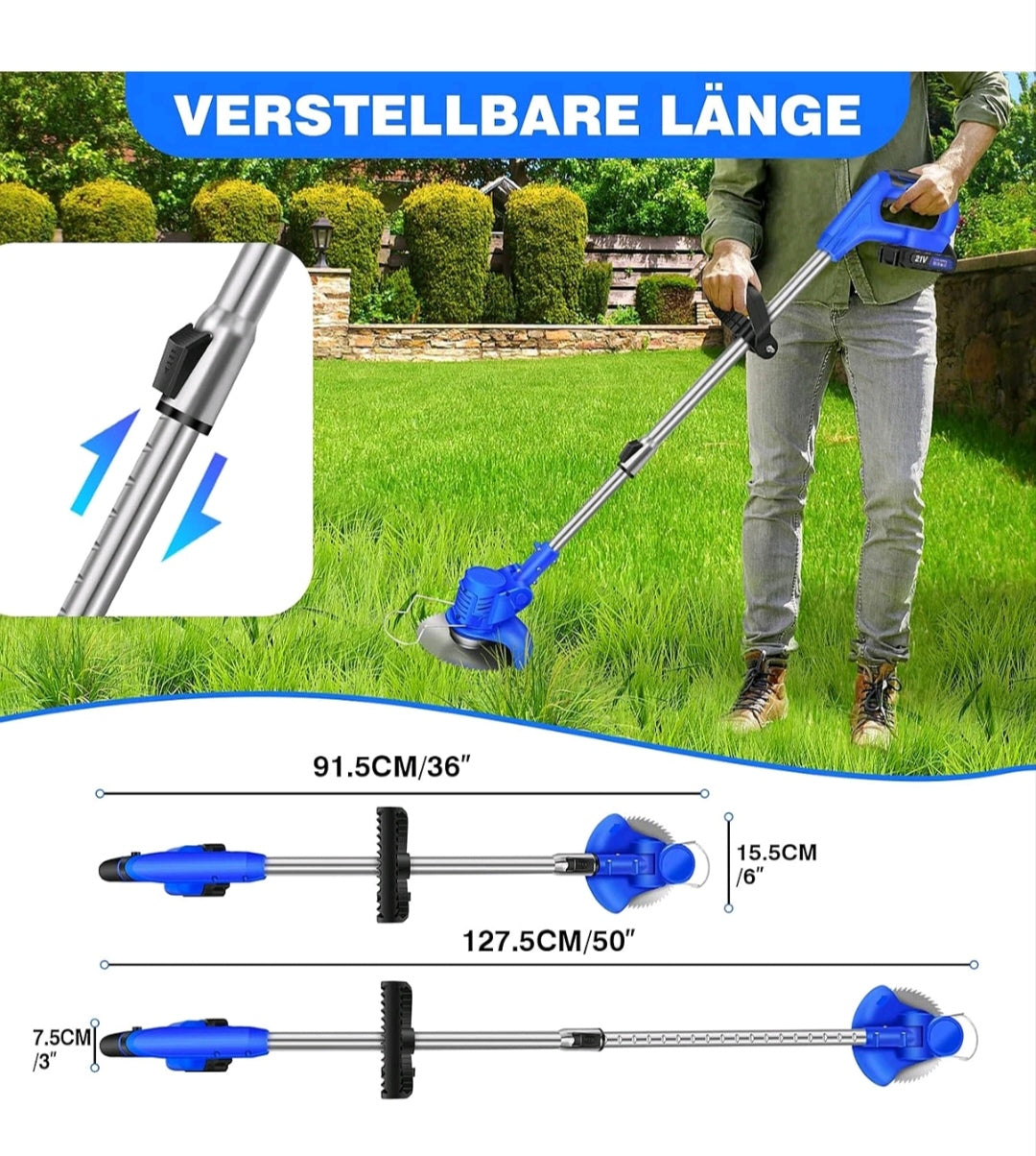 Akku Grasschneider Rasenmäher Rasentrimmer mit Zubehör