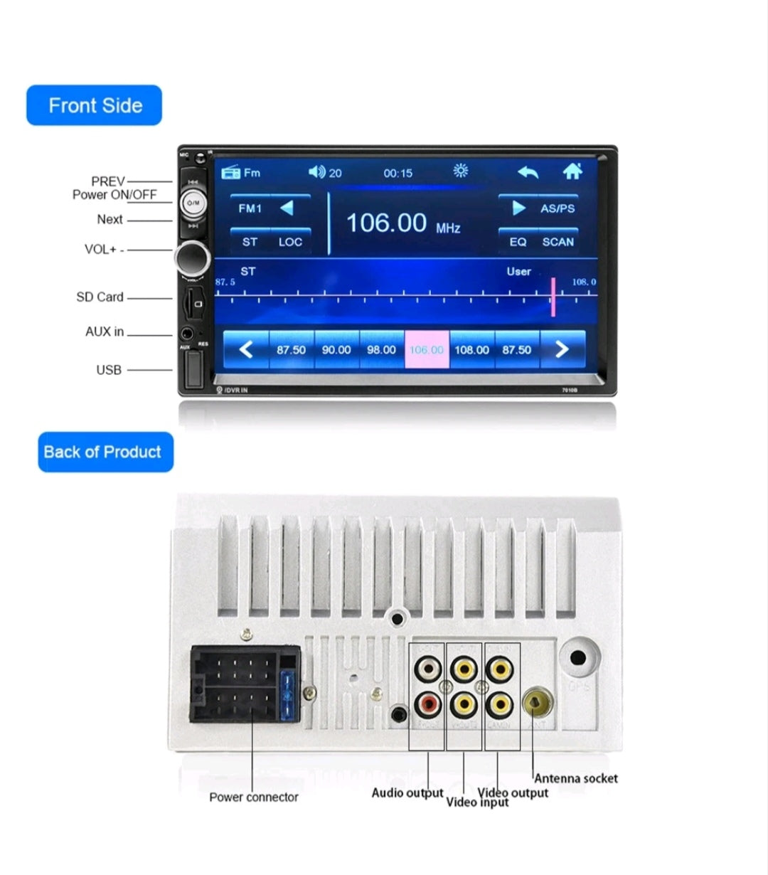 Autoradio Doppel Din2 Touchscreen 7 Zoll