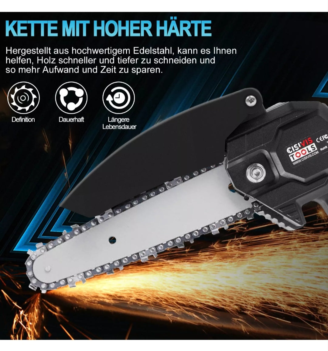 Akku Kettensäge Gartensäge mit 2 Akkus und Zubehör