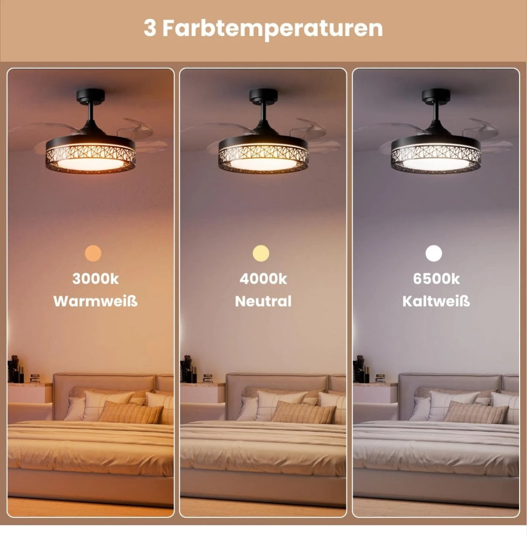 Deckenventilator Deckenleuchte Deckenlampe Ventilator Schwarz