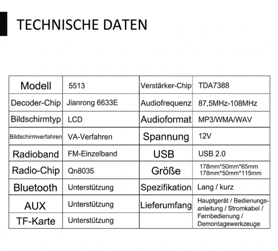 Autoradio Bluetooth Freisprechen Yountimer Oldtimer US Cars DIN 01