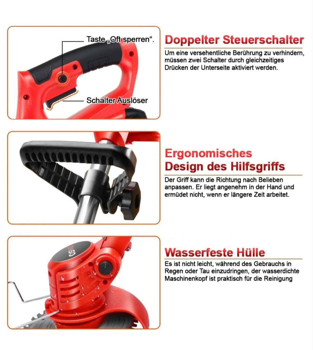 Elektrischer Rasentrimmer Akku Grasschneider mit 2 Akkus