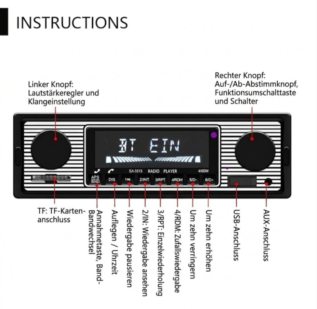 Autoradio Bluetooth Freisprechen Yountimer Oldtimer US Cars DIN 01