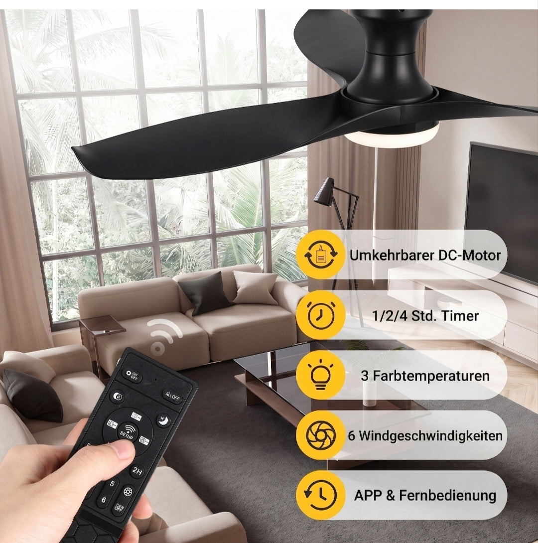 Deckenlampe Deckenventilator Ventilator 95cm App Fernbedienung