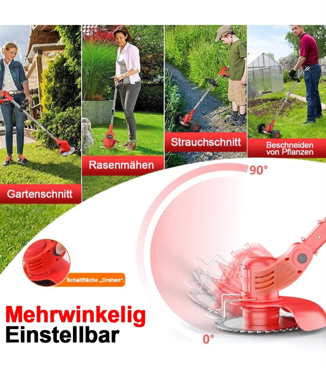Elektrischer Rasentrimmer Akku Grasschneider mit 2 Akkus