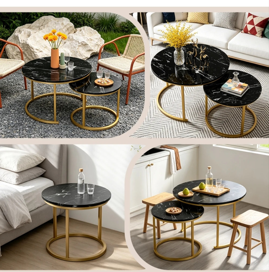 Couchtisch Wohnzimmer Tisch Marmor-Optik 2er Set