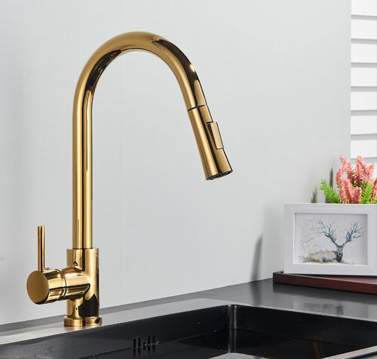 Küchenarmartur Mischbatterie Wasserhahn Brause Modern Gold Design