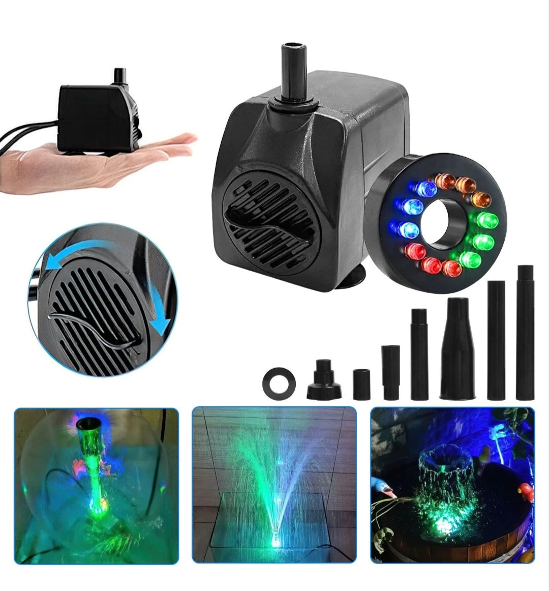 Teichpumpe Brunnenpumpe mit LED Springbrunnenpumpe