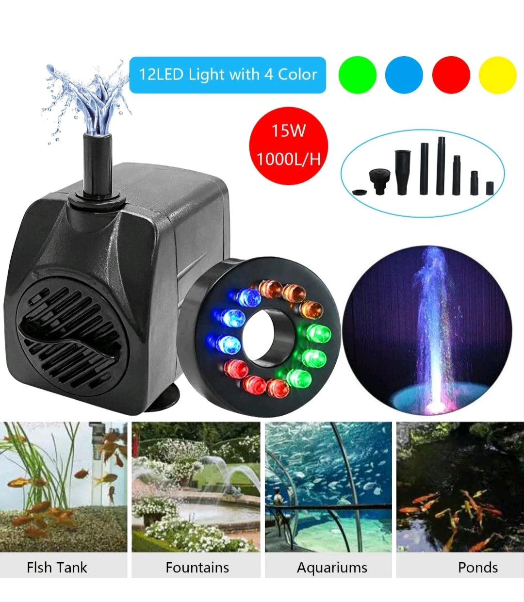 Teichpumpe Brunnenpumpe mit LED Springbrunnenpumpe