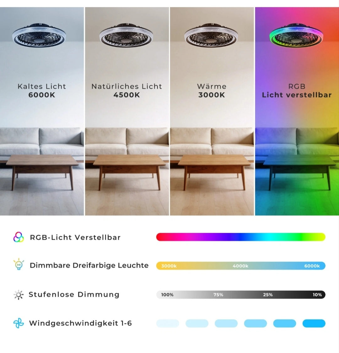 Deckenlampe Deckenleuchte Deckenventilator Rgb Dimmbar