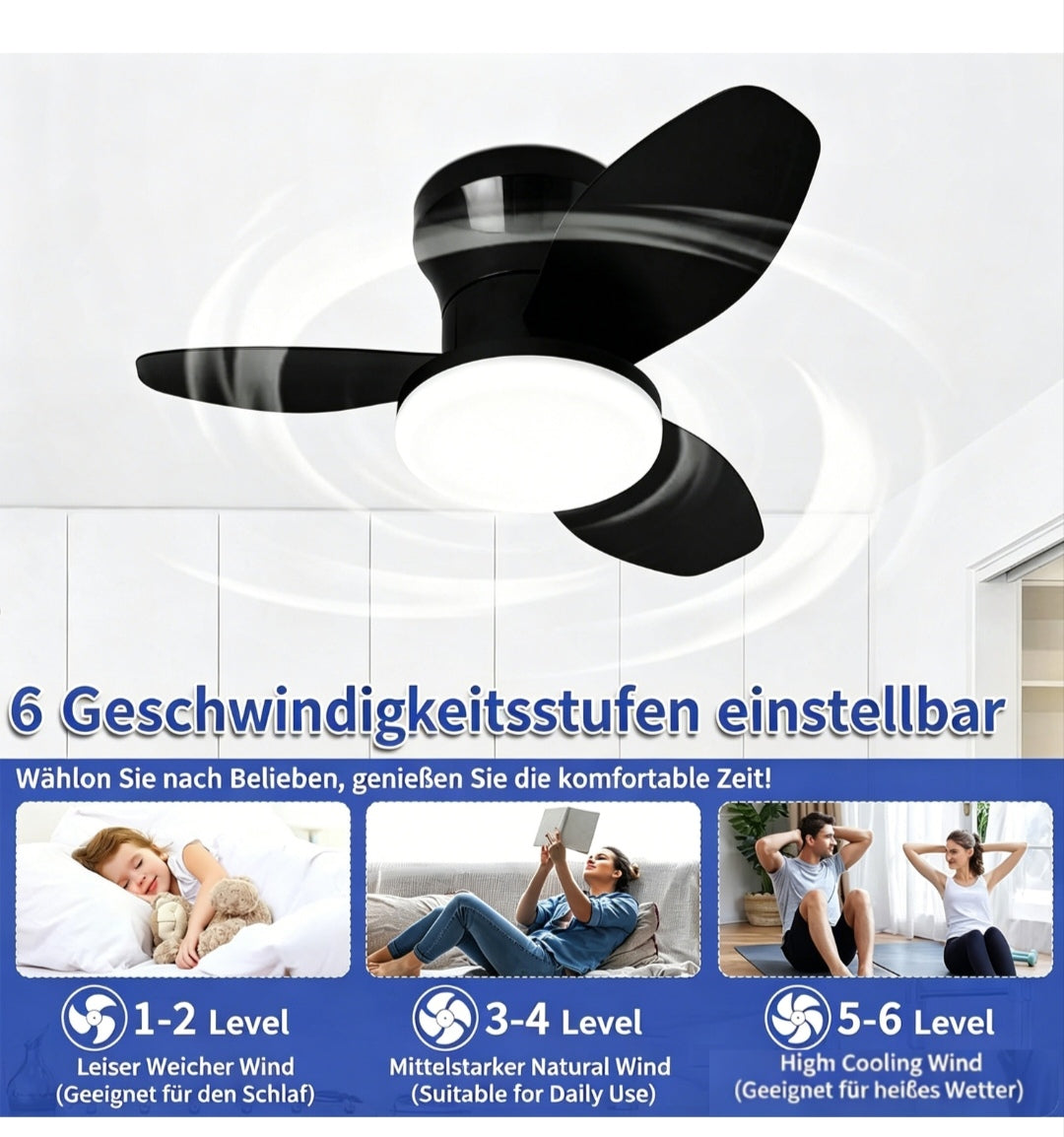 Deckenlampe Deckenventilator Ventilator Schwarz
