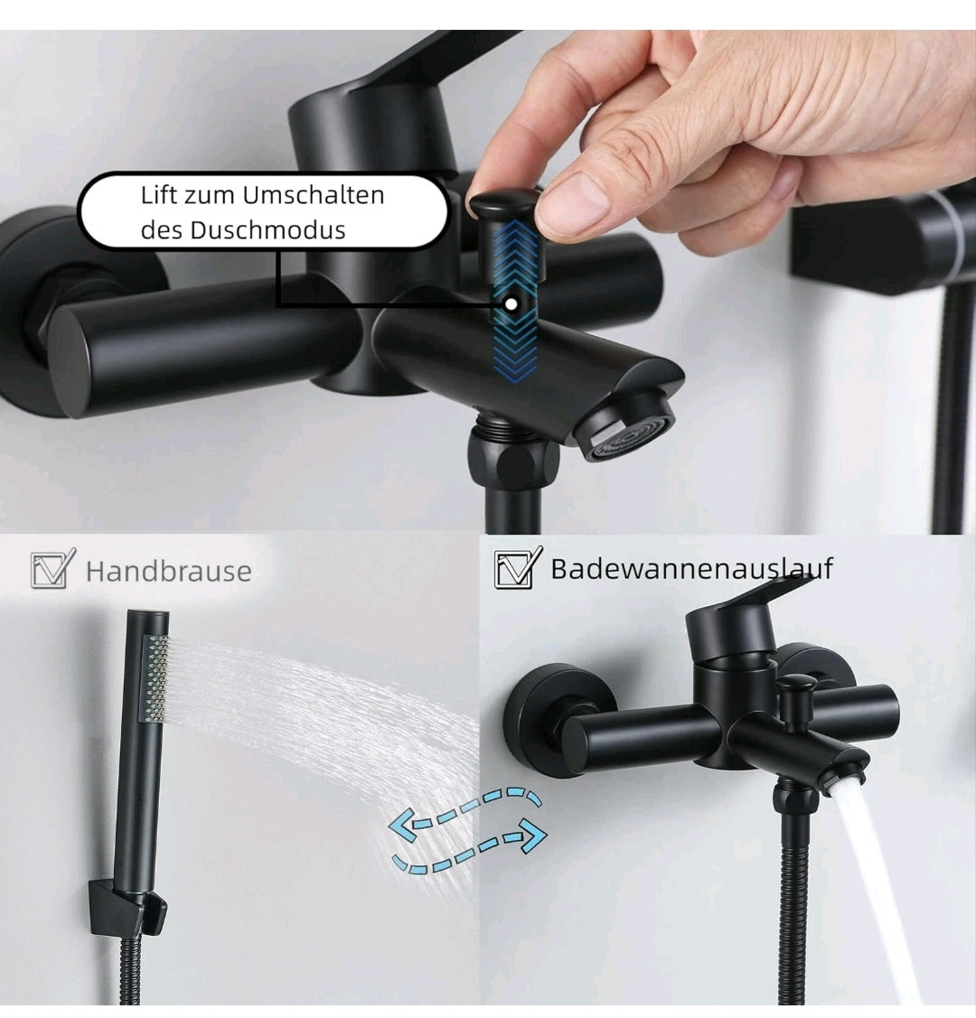 Badewannenarmartur Wannenarmartur mit Brause Schwarz