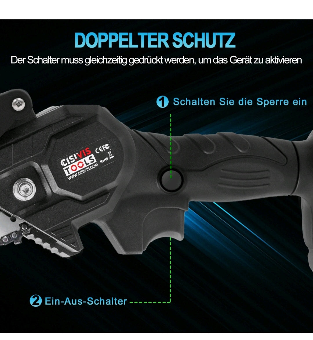 Akku Kettensäge Gartensäge mit 2 Akkus und Zubehör