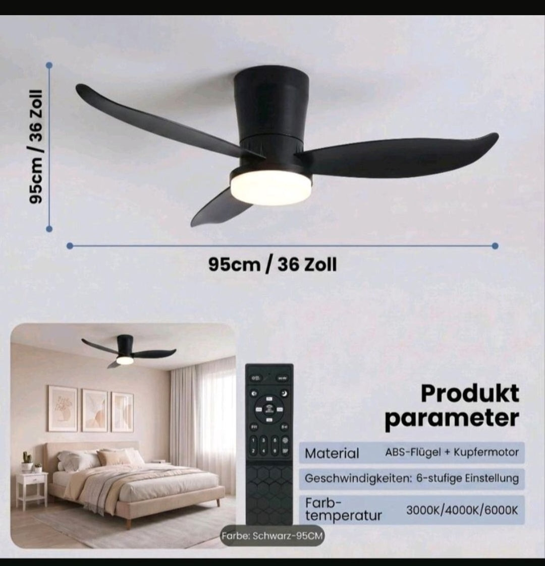 Deckenventilator Deckenleuchte Ventilator Dimmbar Modern